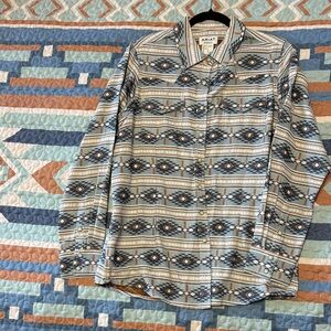 Ariat Long Sleeve Shirt - Blue, Brown, Cream Pearl Snap